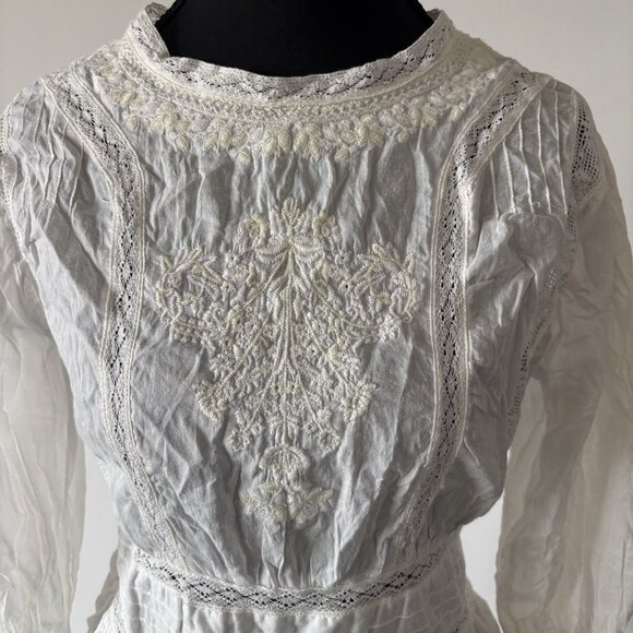 FREE PEOPLE Victorian Waisted Mini Dress Size 6 Boho Cottagecore Prairie Coastal - Picture 3 of 16